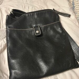 Roots large Black Leather Crossbody Bag